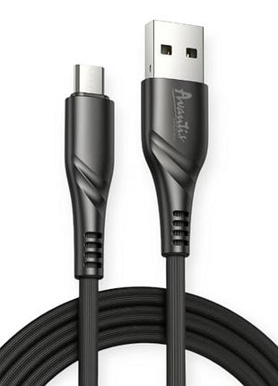 Кабель для зарядки avantis usb - micro usb, 1м, 3.0a черный, круглый рефленная оплетка business