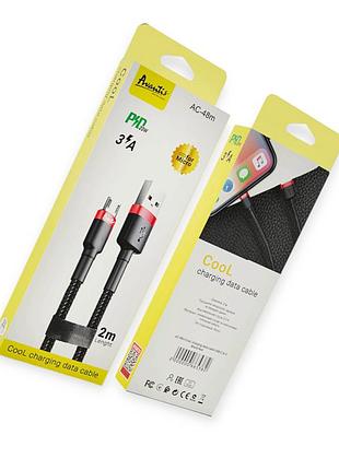 Кабель для заряджання avantis usb - micro usb, 2м, 3.0а чорний, круглий тканинне обплет.