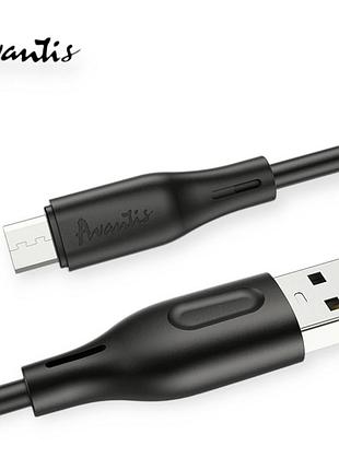Кабель для зарядки avantis usb - micro usb, 2м, 2,4а черный, круглый силиконовая оплетка qc