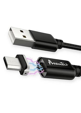 Кабель для зарядки магнитный avantis usb - micro usb, 1.2м, 3.0а черный, круглый