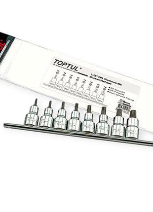 Набор головок-вставок torx 1/2" 8шт, t20-t55 с отверстием (планка) toptul