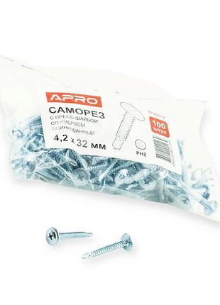 Саморіз із шайбою 4,2х32 білий (100 шт) наконечник свердло apro