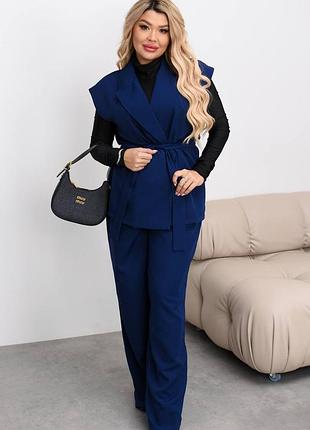 Трендовый костюм с жилетом и широкими брюками, жилетка штаны палаццо брючный