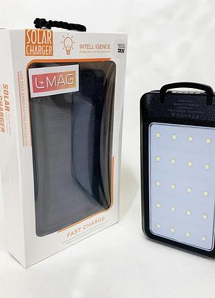 Умб power bank solar 18000 mah мобільне зарядне з сонячною панеллю та лампою, power bank charger black vs-47