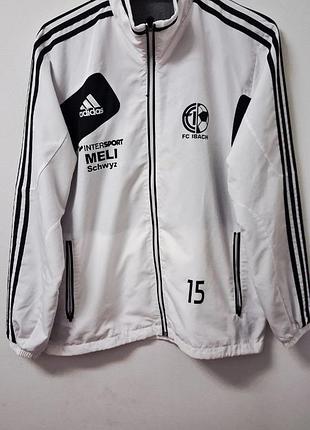 Куртка вітровка кофта спортивна на замку чоловіча біла adidas, розмір l.