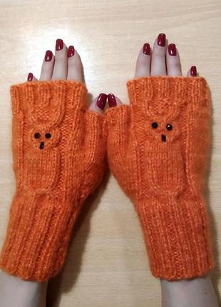 Рукавиці рукавички без пальців - сови - милі совушки1 фото