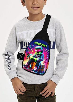Сумка через плече дитяча minecraft кріпер з киркою 29х17 см сумка слінг для хлопчика (02104)