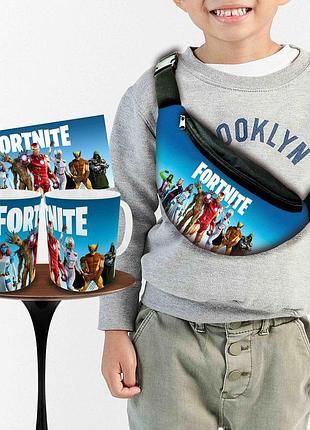 Набор: детская сумка-бананка+кружка фортнайт "fortnite" 32х15см,бананка для мальчика через плечо (00985)