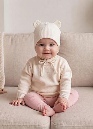 Шапка с ушками деми тоненькая шапка на завязках рубчик