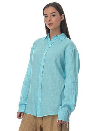 Бирюзовая льняная рубашка бренда tobias.