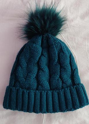 Шапка в'язана з помпоном на  флісовій підкладці; роз. 57