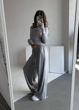 Жіночий костюм двійка лонгслів штани палаццо оверсайз