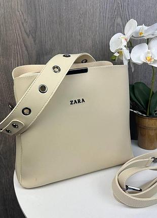 Женская сумка стиль zara на плечо, сумочка зара черная эко кожа люкс качество молочный