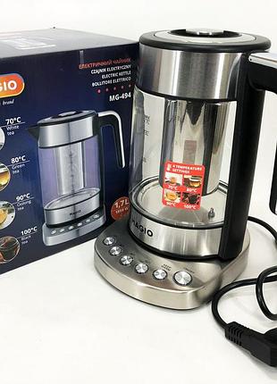 Електрочайник magio mg-494, чайник прозорий з підсвічуванням, чайник дисковий, електрочайник з підсвічуванням