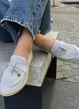 Накладной платеж ❤ натуральные кожаные замшевые лоферы с фурнитурой