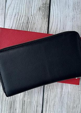 Шкіряний жіночий чорний гаманець на дві блискавки
