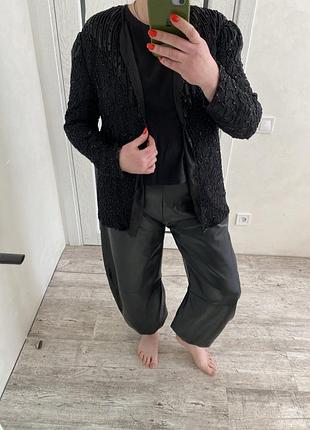 Чёрный шёлковый кардиган жакет вышитый бисером 48-50 р