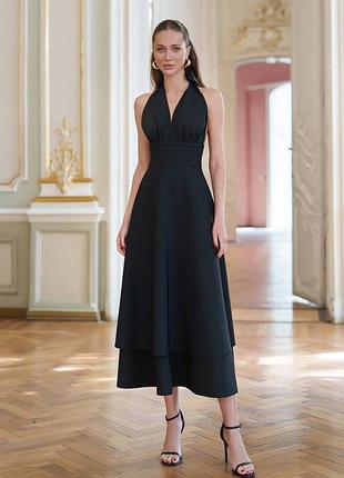 5 цветов! платье миди с открытой спиной на завязках, базовое, платье с широкой юбкой декольте, летнее, сарафан, праздничное, классическое