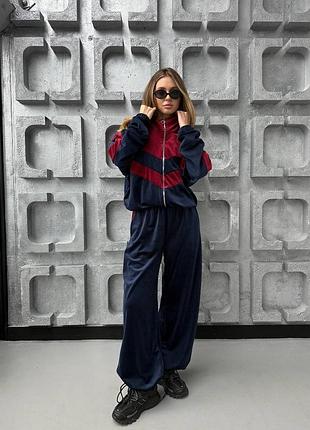 Жіночий червоний велюровий спортивний костюм двійка великі розміри