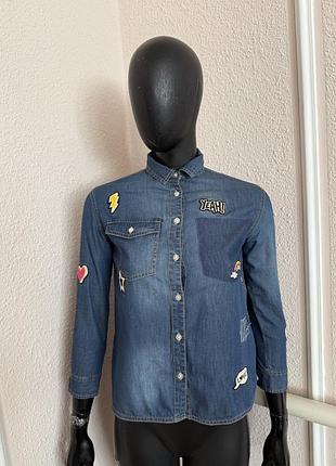 Джинсовая рубашка на девушку,рубашка джинсовая женская,стильная женская джинсовая рубашка на пуговицах