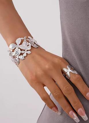 Набор массивный браслет и кольцо цветочные