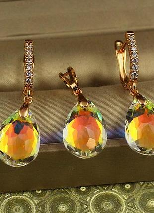 Набір xuping jewelry велика крапля із жовтим каменем сваровські золотистий