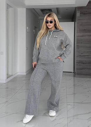 Теплий ангоровий брючний костюм з капюшоном