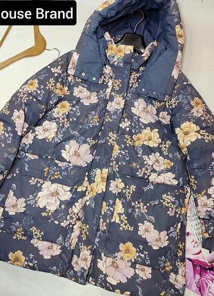 Куртка жіноча тепла дута подовжена в квітковий принт від бренду house brand l