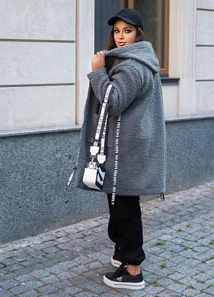 Батал великі розміри 🌹 теплий довгий кардиган кофта тедді з капішоном і кишенями на змійці