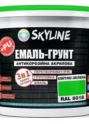 Емаль – грунт 3 в 1 акрил-поліуретанова шовковисто-матова skyline ral 6018 світло-зелена 3,6 кг