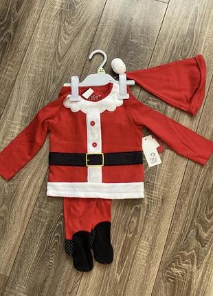 Костюм санти комплект новорічний на 12-18 міс  кофта штани шапка