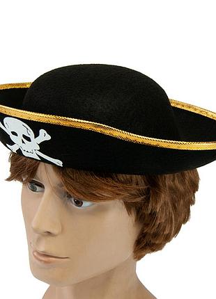Шляпа пирата фетр (черный с золотым)