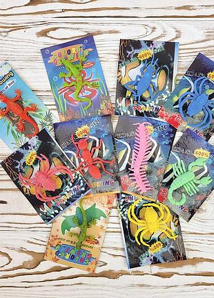 Растущие в воде игрушки 4х3см ящерицы, пауки и насекомые (набор 10шт)