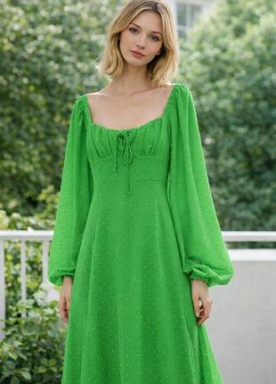Зелена сукня з обʼємними рукавами  💚 плаття трав’яного кольору