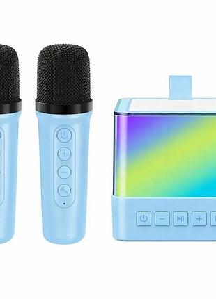 Портативна караоке система з двома мікрофонами bluetooth акустична колонка для дому вечірок blue