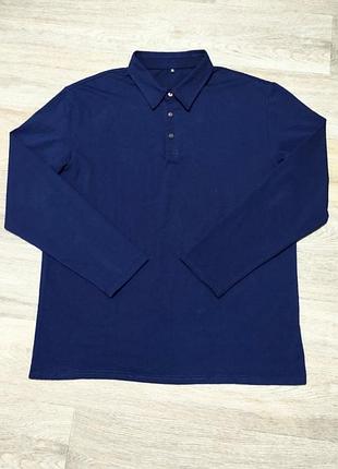 Мужское поло с длинным рукавом размер xl , однотонный синий