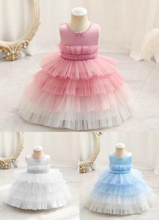 Детское праздничное пушистое платье розовое белое голубое пушистый фатин разграждая хорошая цена