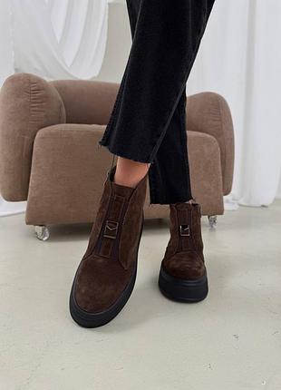 Ботинки 13204, р.38, натуральная замша+полувна, шоколад