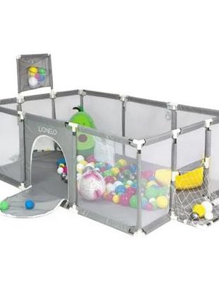 Дитячий манеж (kp-82) (ігровий 180х120см, сухий басейн з баскетб. кільцем та воротами, сірий)
