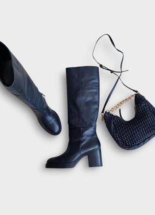 Шкіряні чоботи труби zara жіночі чоботи на середніх підборах чорні чоботи до коліна