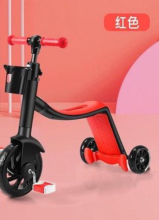 Дитячий триколісний самокат-велобіг із led-підсвічуванням задник коліс best scooter 3в1 рожевий