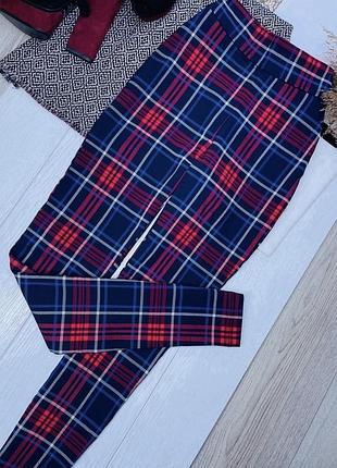 Жіночі прямі брюки s завужені в клітинку висока посадка