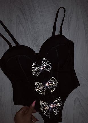 Роскошный люкс пуш ап корсет топ камни стразы банты бантики