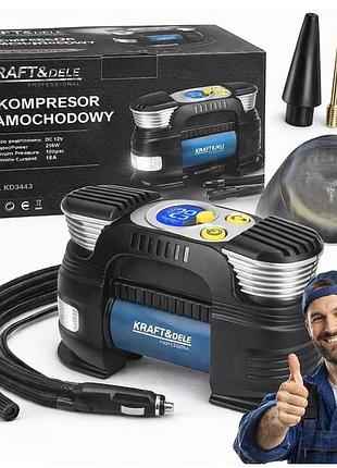 Автомобільний компресор із ліхтариком kraft 12v 250w kd3443