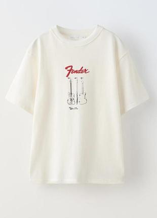 Футбоока zara розмір 130 білого кольору принт гітара для хлопчика