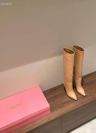 Сапоги женские крокодиловая кожа бежевые на каблуке брендовые люкс качество
