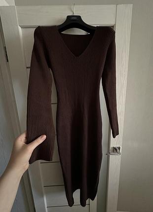 Сукня вʼязана максі шоколад, l-xl