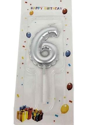 Свічка-цифра 6 срібло округла арт.086 тм prc