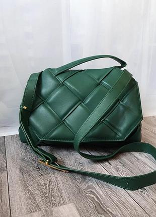 Вишукана сумка-трапеція, модне плетіння,крос-боді під bottega venetta, шкіра, фабрична італія