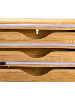 Бамбуковый органайзер для пищевой пленки и фольги с резаком 33.5×21.5×7.5 (см) hp-bym